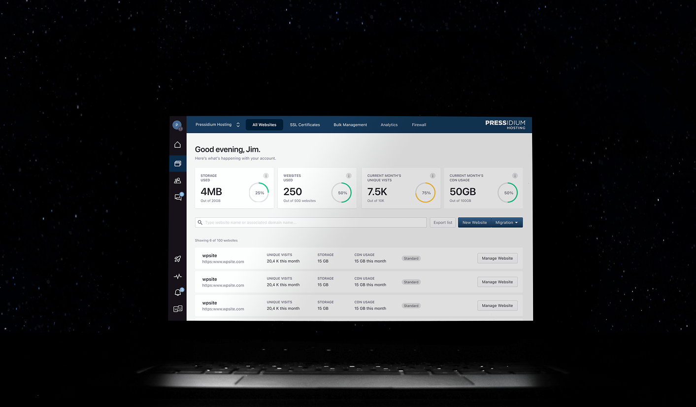 Pressidium Dashboard