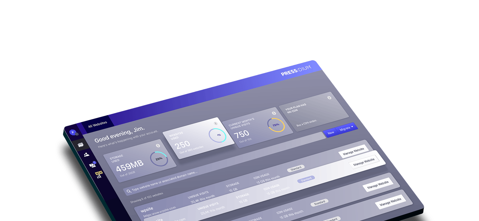 Pressidium Platform Dashboard Preview