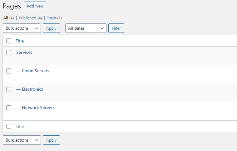 WordPress admin table parent and child posts