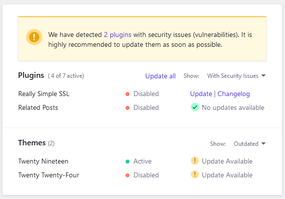 Pressidium Dashboard notification showing a vulnerable WordPress plugin