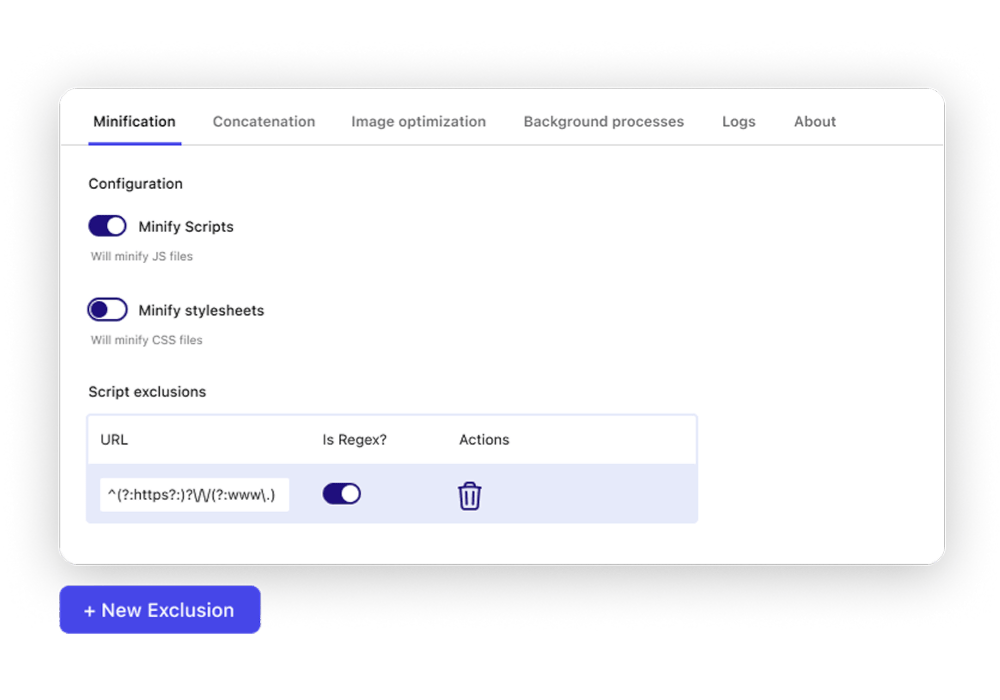 JavaScript and CSS minification settings in the Pressidium Performance plugin