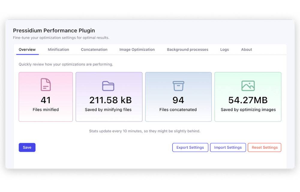 Pressidium Performance plugin overview screen in the WordPress admin