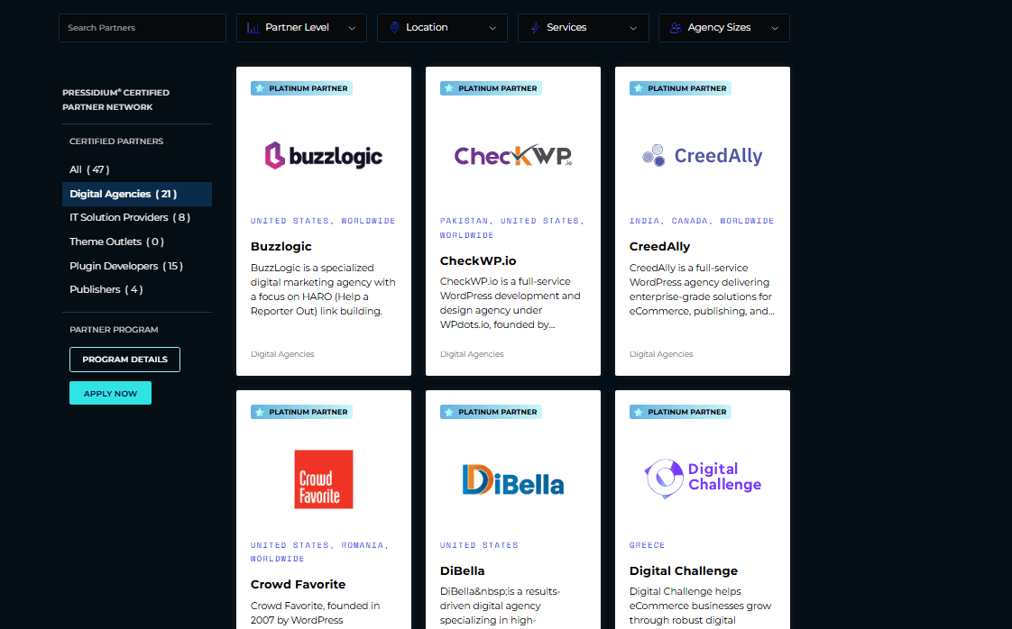Pressidium Certified Partner Network graphic highlighting vetted WordPress agencies and specialists