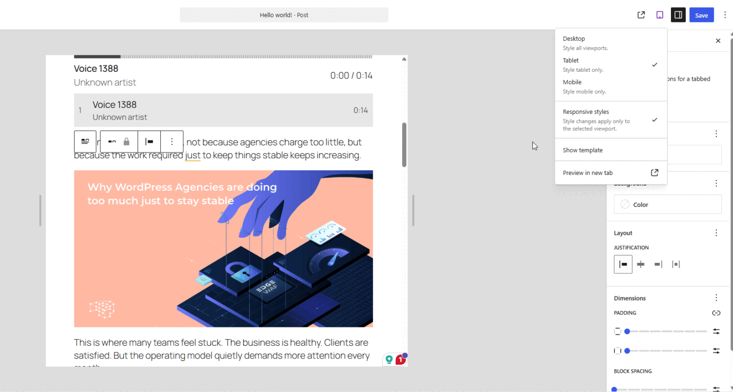 Applying responsive block styles for different screen sizes in WordPress 7.1