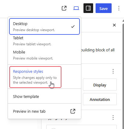 Responsive style controls in the WordPress 7.1 block editor